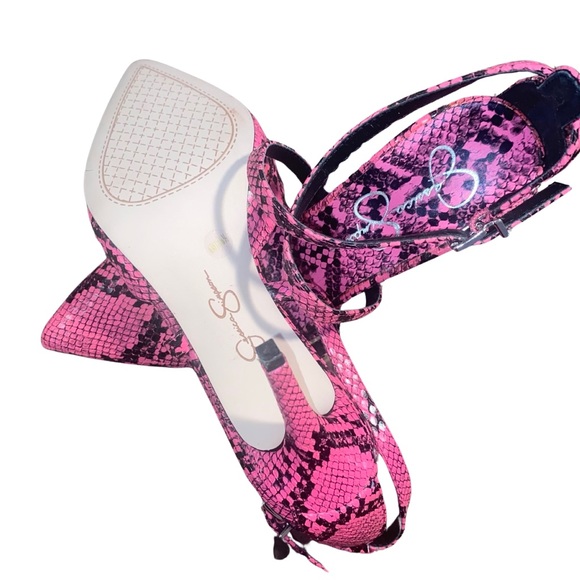 Jessica Simpson Ambrie Neon Pink Python Snake Print Sexy Heels - Picture 12 of 15